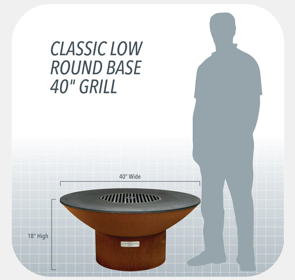 Arteflame Classic 40" Grill With A Low Round Base Home Chef Max Bundle With 10 Grilling Accessories