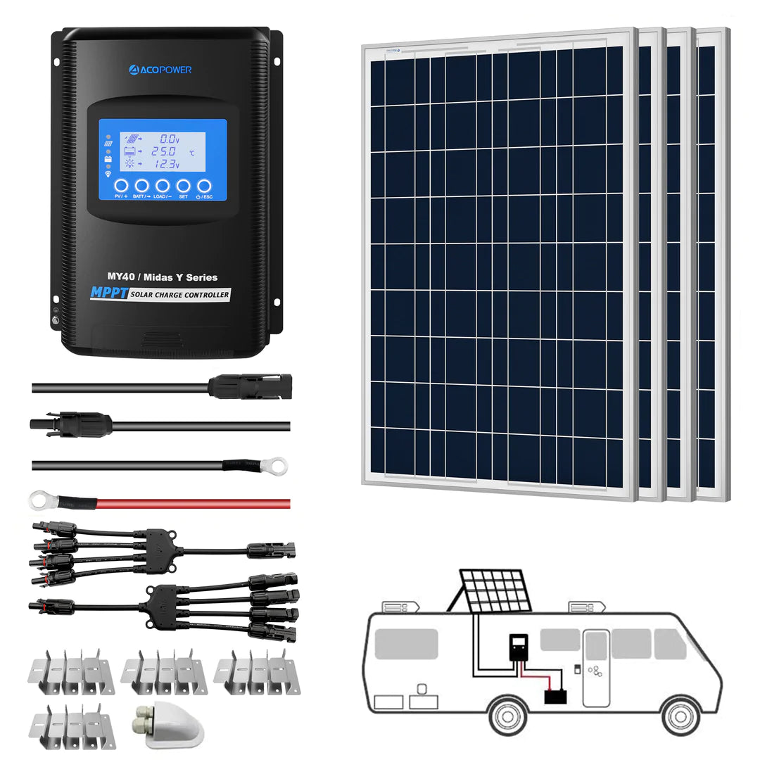 ACOPower 400W 12V Poly Solar RV Kits, 40A MPPT Charge Controller - Smart Nature Store