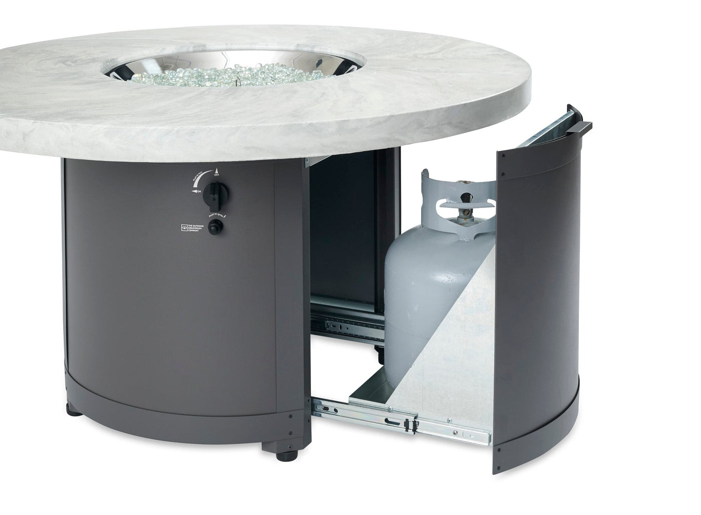 The Outdoor GreatRoom Company White Onyx Beacon Round Gas Fire Pit Table