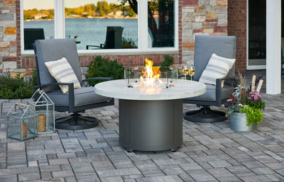 The Outdoor GreatRoom Company White Onyx Beacon Round Gas Fire Pit Table