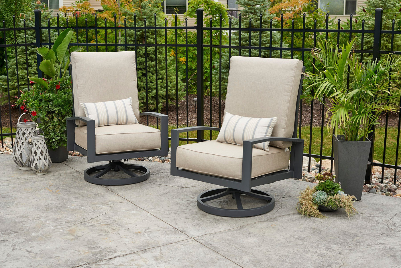 The Outdoor GreatRoom Company Cast Ash Lyndale Highback Swivel Rocking Chairs - Set of 2