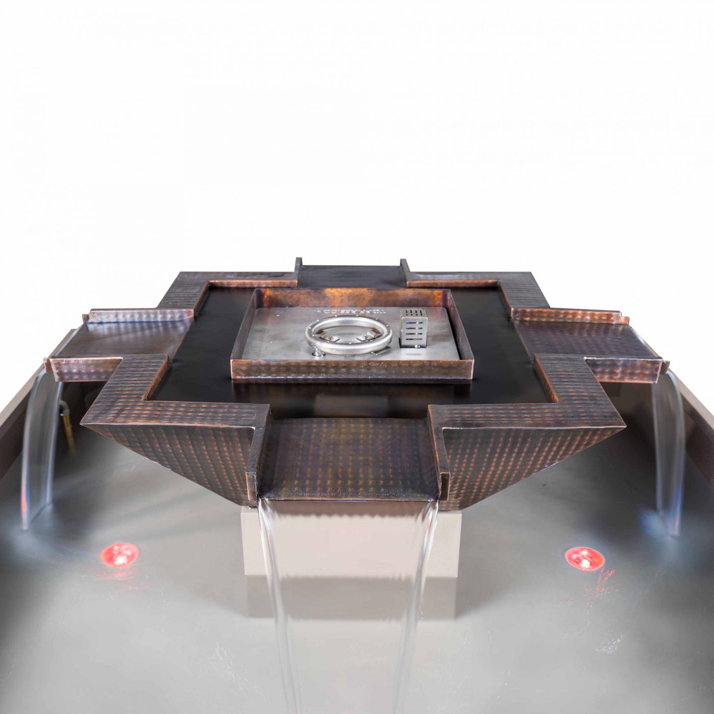 The Outdoor Plus Olympian Square 4-Way Copper Fire & Water Fountain
