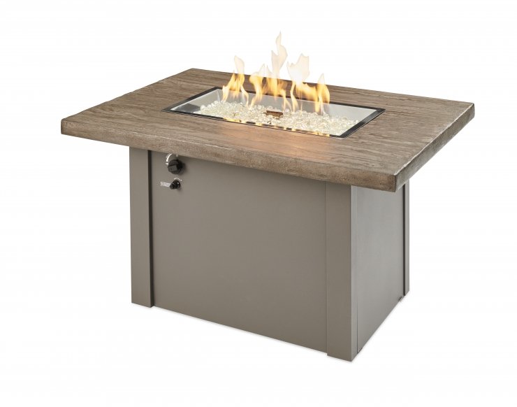 The Outdoor GreatRoom Company Driftwood Havenwood Rectangular Gas Fire Pit Table with Grey Base