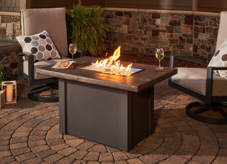 The Outdoor GreatRoom Company Driftwood Havenwood Rectangular Gas Fire Pit Table with Grey Base