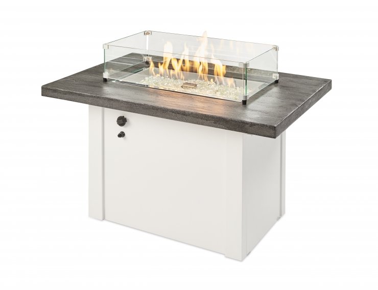The Outdoor GreatRoom Company Stone Grey Havenwood Rectangular Gas Fire Pit Table with White Base
