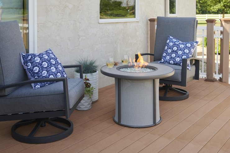 The Outdoor GreatRoom Company Grey Stonefire Round Gas Fire Pit Table